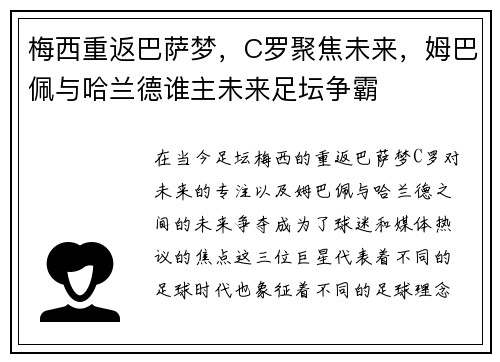 梅西重返巴萨梦，C罗聚焦未来，姆巴佩与哈兰德谁主未来足坛争霸