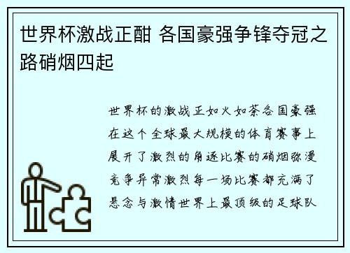 世界杯激战正酣 各国豪强争锋夺冠之路硝烟四起